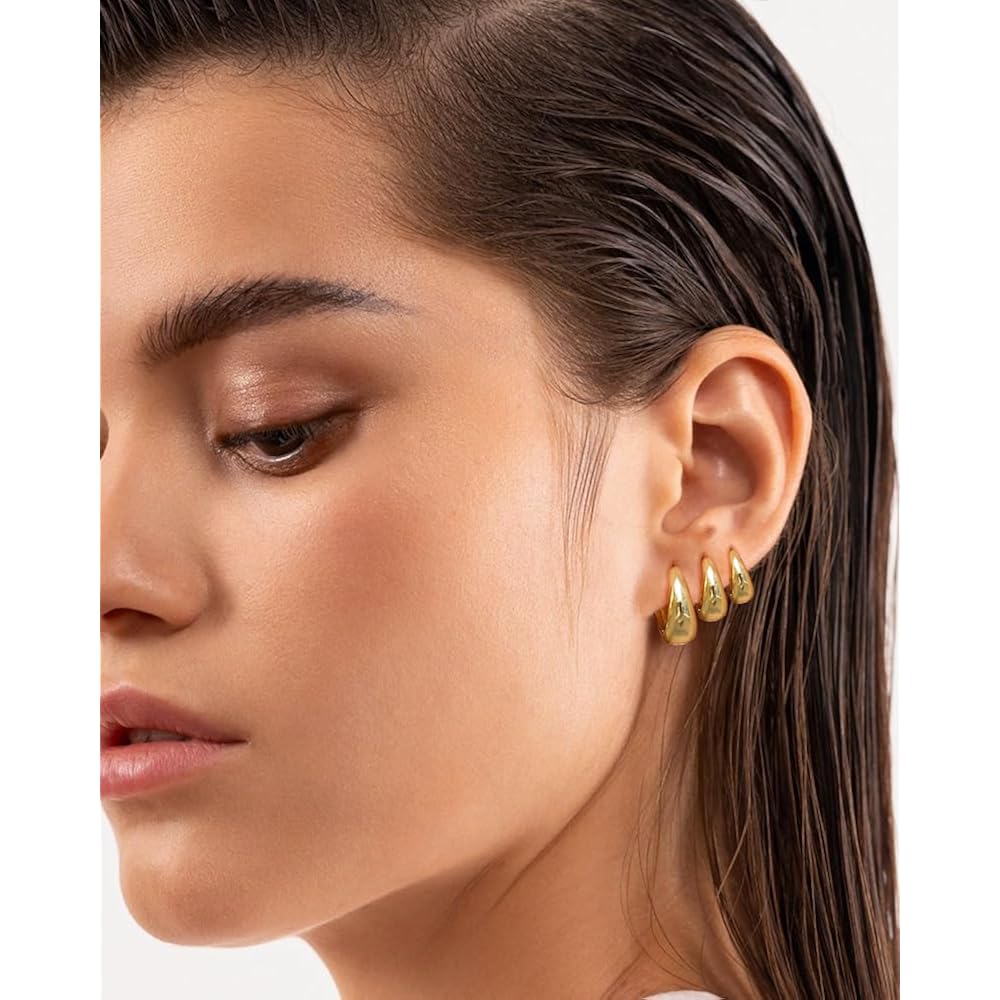 Surgical Steel Small Huggie Hoop Earrings for Women Set,14K Gold Plated Hypoallergenic Lightweight Earrings, Waterproof Non-Tarnish Circular Huggies for Multiple Piercings