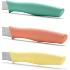 Arcos Paring Knife Set of 3 Pieces 4 Inch Stainless Steel. Colorful Kitchen Knives for Peeling Fruits and Vegetables. Ergonomic Polypropylene Handle. Series Nova. Color Orange, Yellow and Blue.