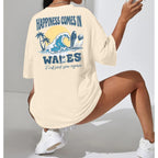 Graphic Tees Women Oversized T-Shirts: Summer Hawaiian Beach Tops Shirts Hawaii Tropical Beachy Short Sleeve Outfit Apricot