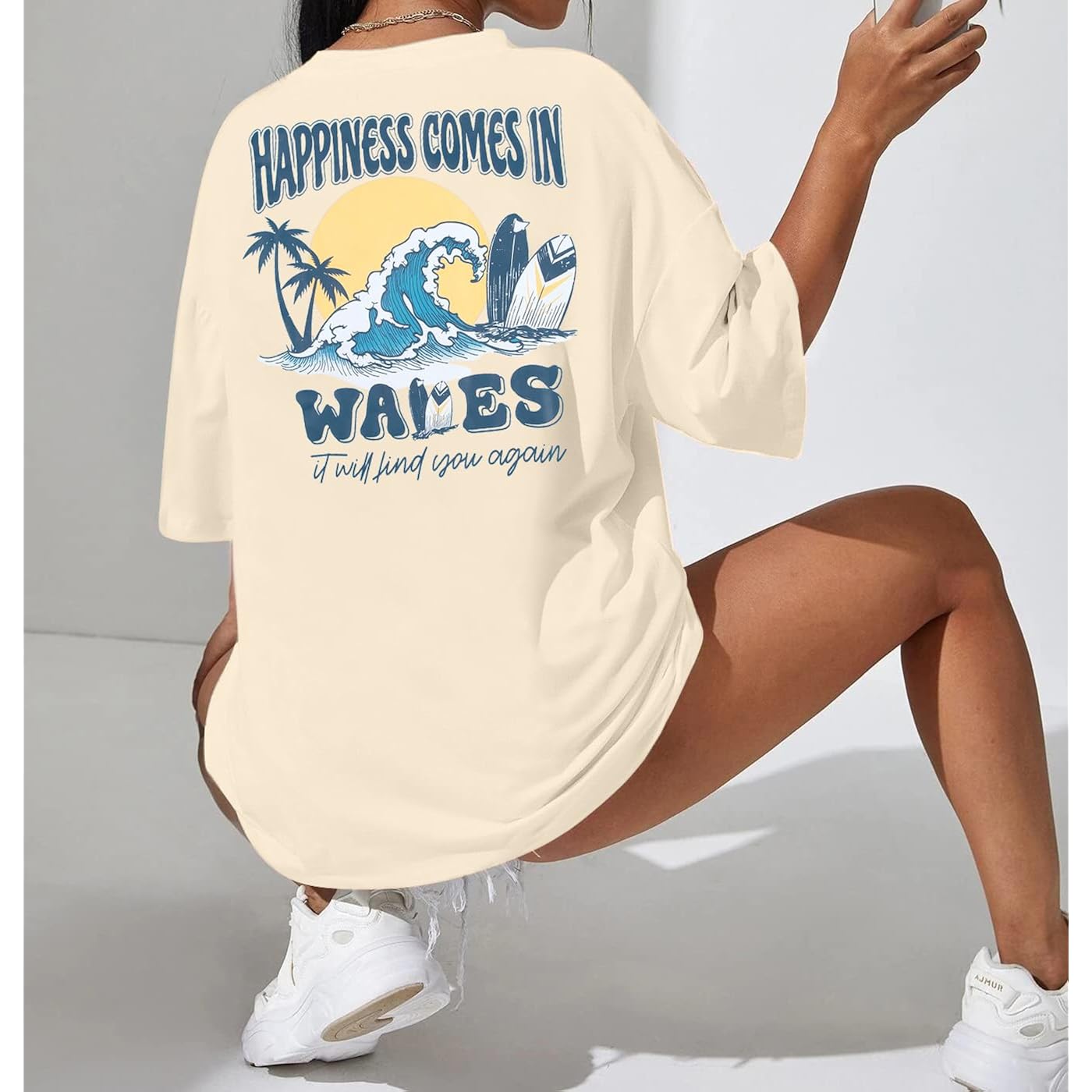Graphic Tees Women Oversized T-Shirts: Summer Hawaiian Beach Tops Shirts Hawaii Tropical Beachy Short Sleeve Outfit Apricot