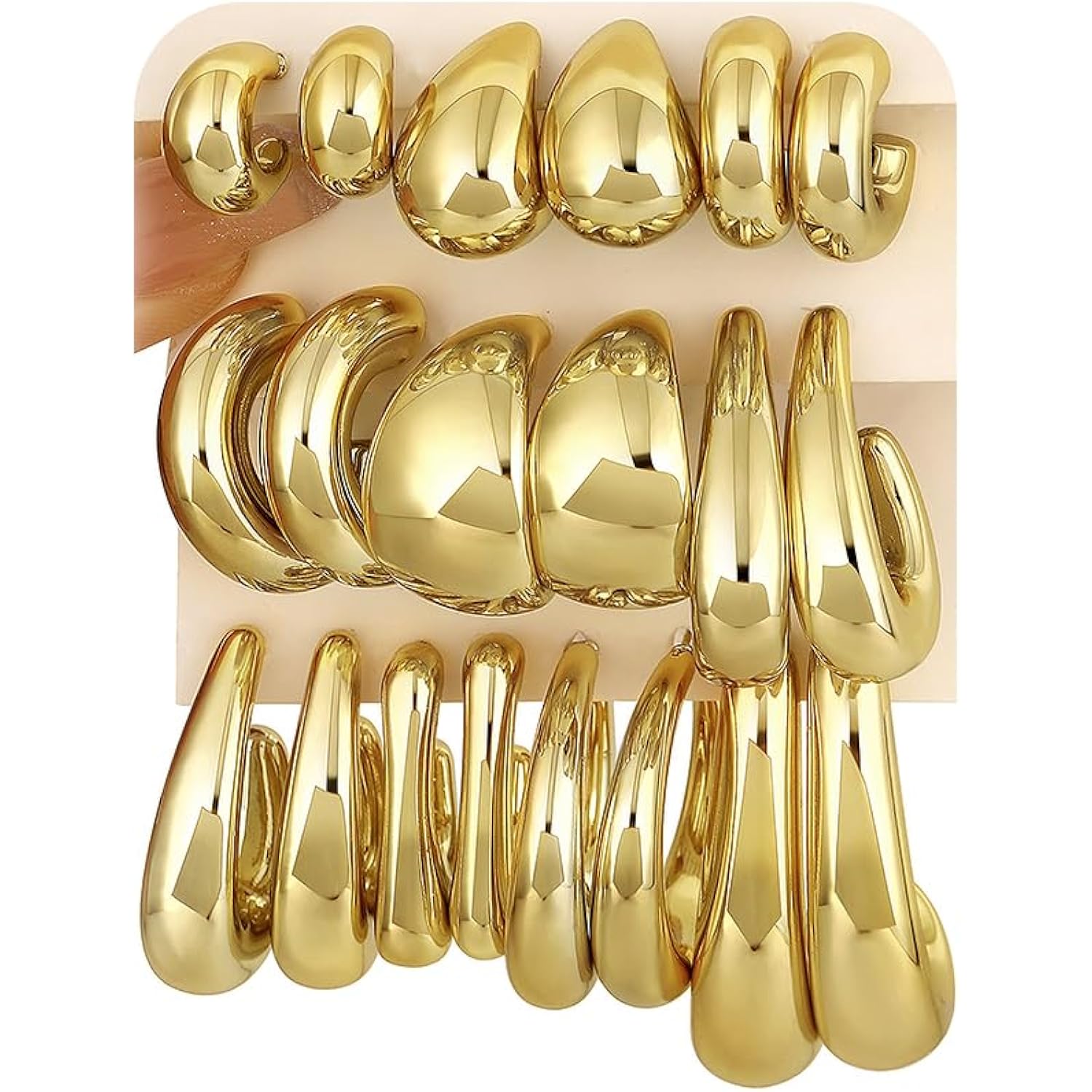10 Pairs Chunky Gold Earrings for Women, Hypoallergenic Statement Hoops Earring for Multipack, Trendy Gold Chunky Hoop Earrings Jewelry for Gift