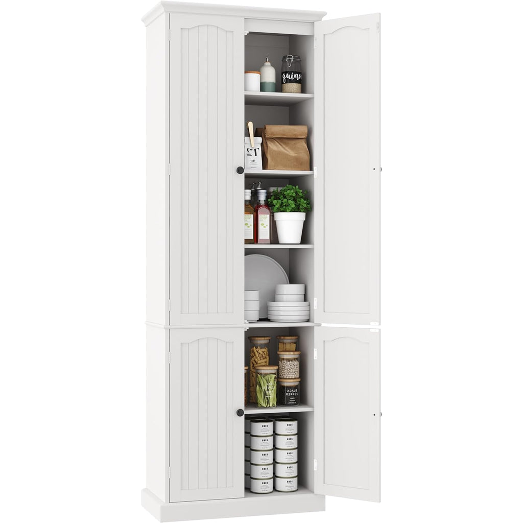 Function Home 72" Kitchen Pantry Cabinet, Tall Wood Storage Cabinet With Doors And Adjustable Shelves, 6-Tier Freestanding Cupboard For Kitchen Dining Room Living Room Bathroom, White