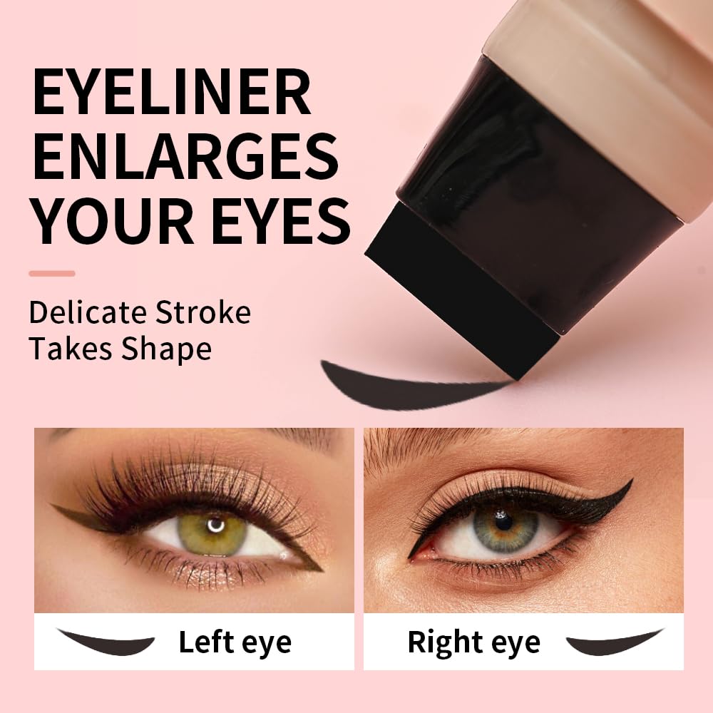 2 Pcs Dual-Ended Eyeliner Stamp, Easy To Apply Cat Eye Stamp With L/R Markings, Waterproof & Smudge-Resistant, Beginner-Friendly Winged Eyeliner (Black)