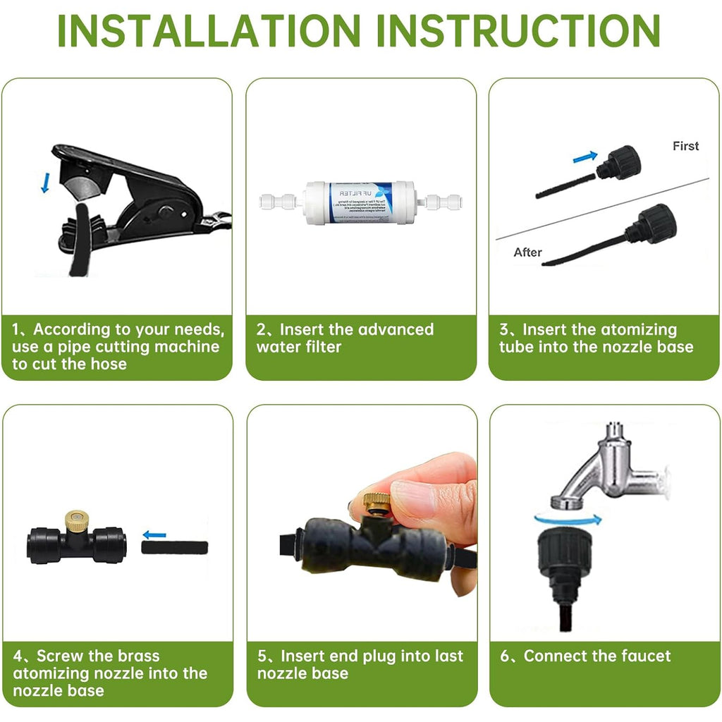 30Ft Outdoor Misting Cooling System‌ - Patio Garden Kit With ‌Brass Nozzles & Uv Tubing‌, Diy Install For ‌Pool, Bbq, Greenhouse‌, Water-Saving High Pressure Cooler