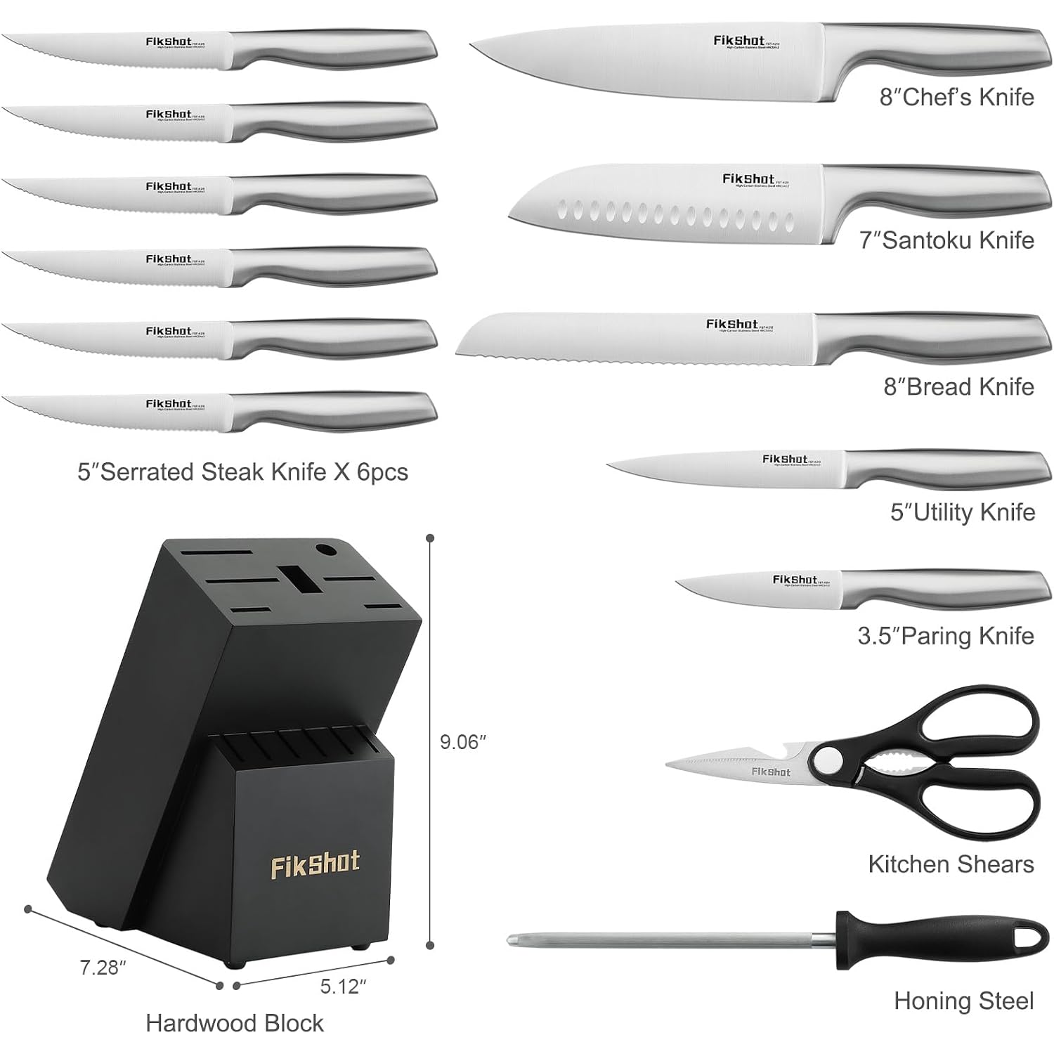 Kitchen Knife Set, German Stainless Steel Kitchen Knives | 14-Piece Includes Knife Block Set & Sharpener, High Carbon, Rust-Resistant, Ergonomic Handle For Cooking, Grilling & Gifting