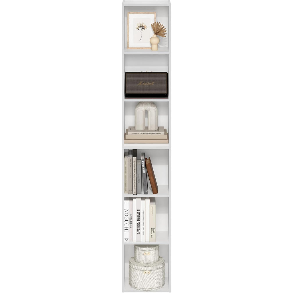 Furinno Luder Book Shelf, 6-Tier Tall Modern Bookshelf, Bookcase With Open Shelves, 9.3 X 12 X 71, For Living Room, Bedroom, Home Office, White
