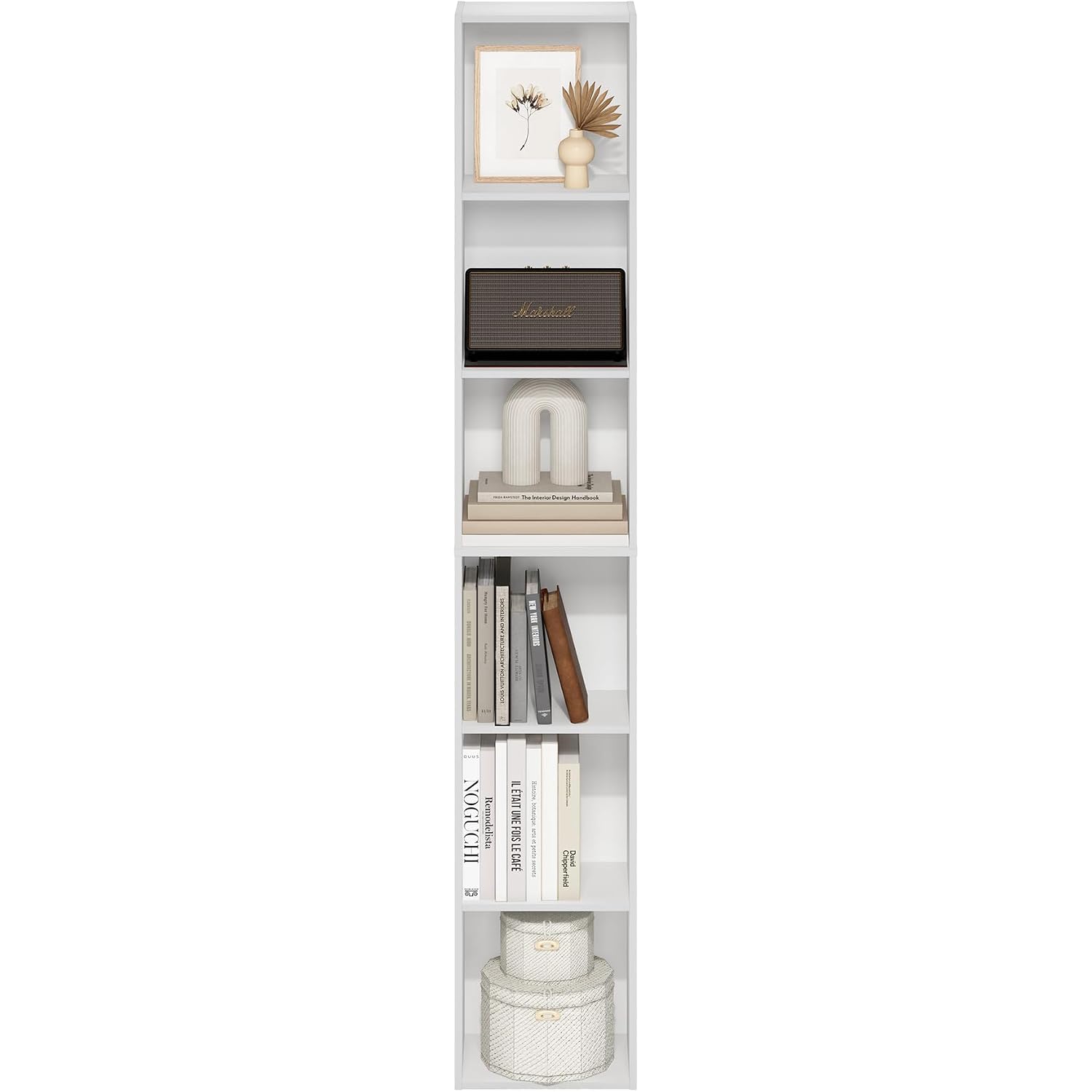 Furinno Luder Book Shelf, 6-Tier Tall Modern Bookshelf, Bookcase With Open Shelves, 9.3 X 12 X 71, For Living Room, Bedroom, Home Office, White