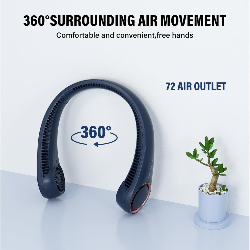 Morelax Neck Fan, Usb Rechargeable Personal Fan,Hand Free Bladeless Portable Fans,4000 Mah, 3 Speeds,72 Air Faster Softer 360° Cooling, Ultra Quiet,Gift Suitable For Home, Office, Travel, Sports
