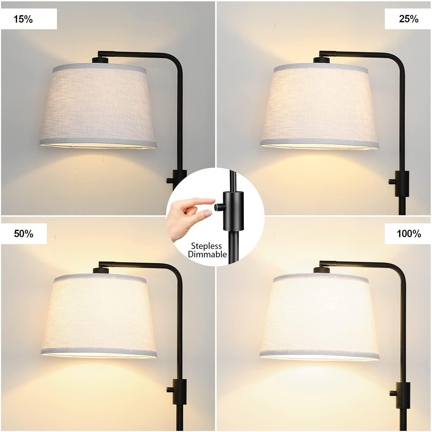 【Upgraded】 Dimmable Floor Lamp, 1000 Lumens Led Edison Bulb Included, Arc Floor Lamps For Living Room Modern Standing Lamp With Linen Shade, Tall Lamp For Bedroom Office Dining Room- Black