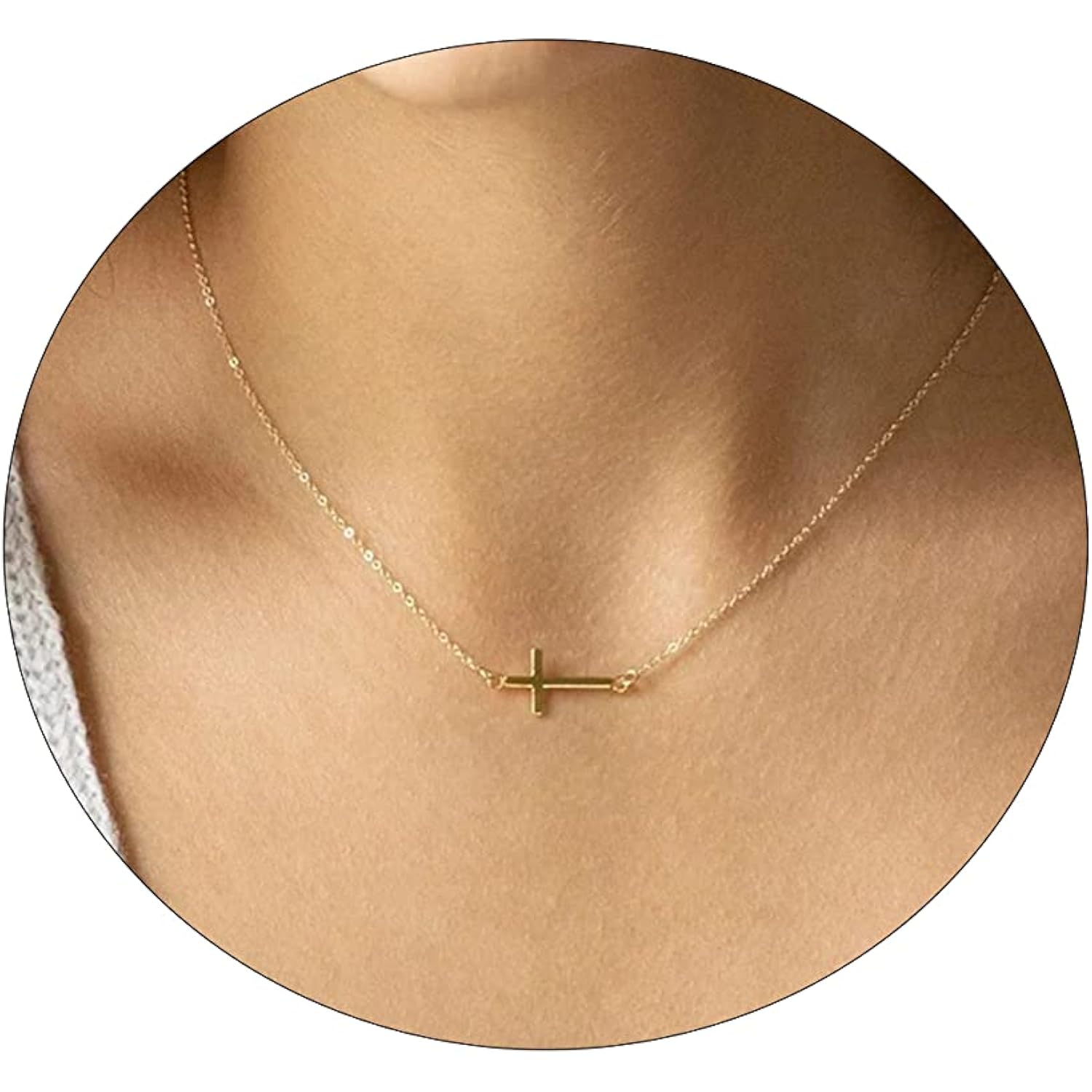 VIROMY Gold Cross Necklace for Women 14K Gold Plated Cute Sidways Cross Pendant Choker Necklaces Simple Trendy Everyday Jewelry for Women
