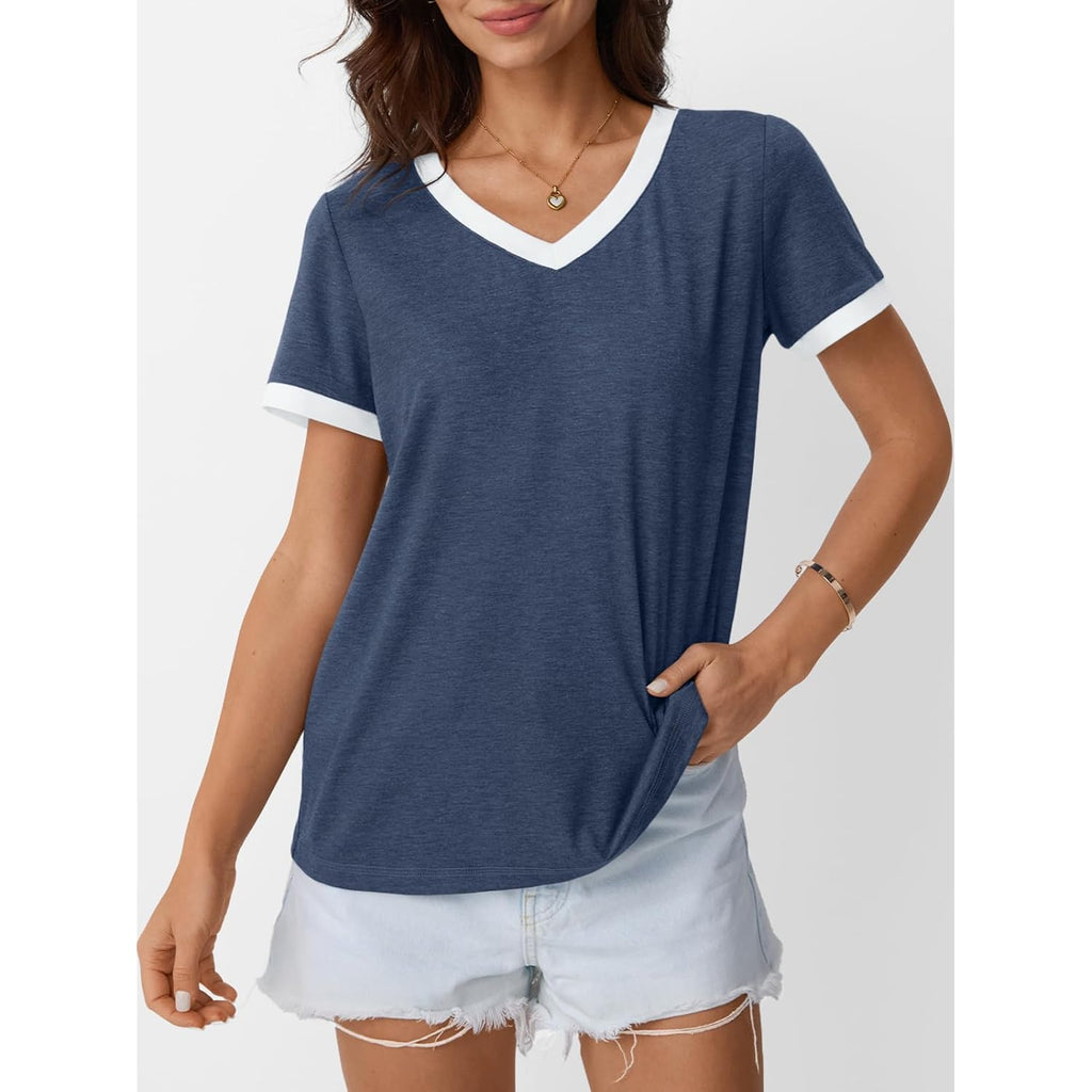 Womens Short Sleeve T-Shirts Summer Tops Casual Soft Tunic V Neck Basic Workout Clothes Spring Fashion Outfits 2026