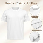 15 Pcs Unisex Sublimation T Shirt Bulk, S To Xxl Blank Crew Neck Polyester Short Sleeve For Diy Heat Transfer