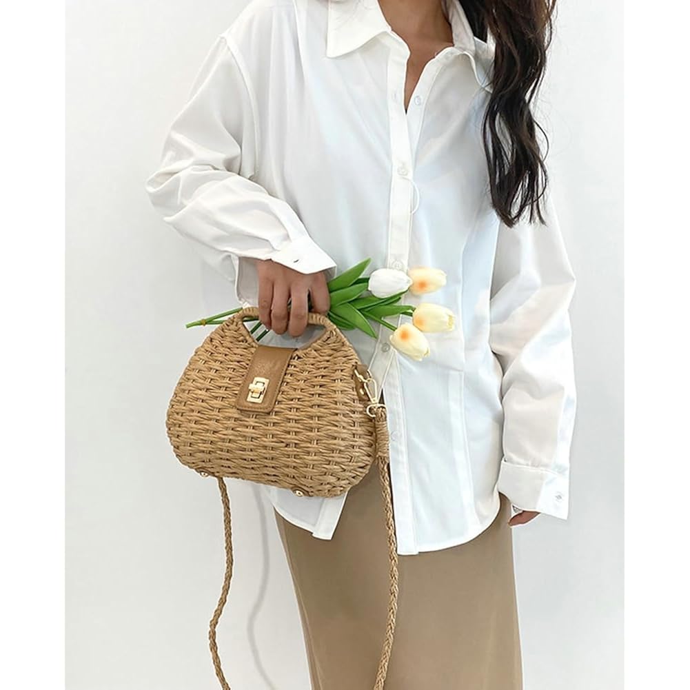 Casual Straw Beach Bags For Women Dumpling Bag Rattan Purses Summer Straw Crossbody Woven Handbag Purse Shoulder Bag Travel