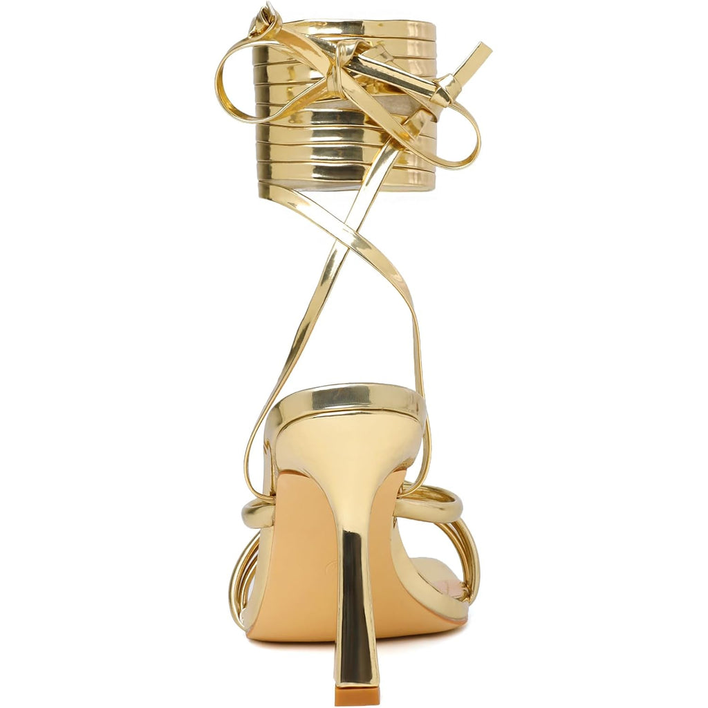 Mostrin Womens Sandals Strappy Heels For Women Lace Up Square Open Toe Heels Tie Up High Heeled Sandals For Prom, Party, Daily Wear