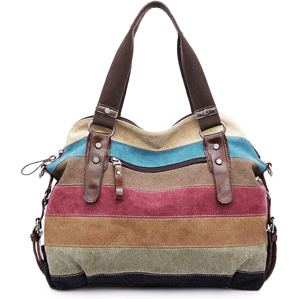 Canvas Handbag Multi-Color Striped Lattice Cross Body Shoulder Purse Bag Tote-Handbag for Women | Striped, Lattice, Shoulder, Purse, Bag, Striped
