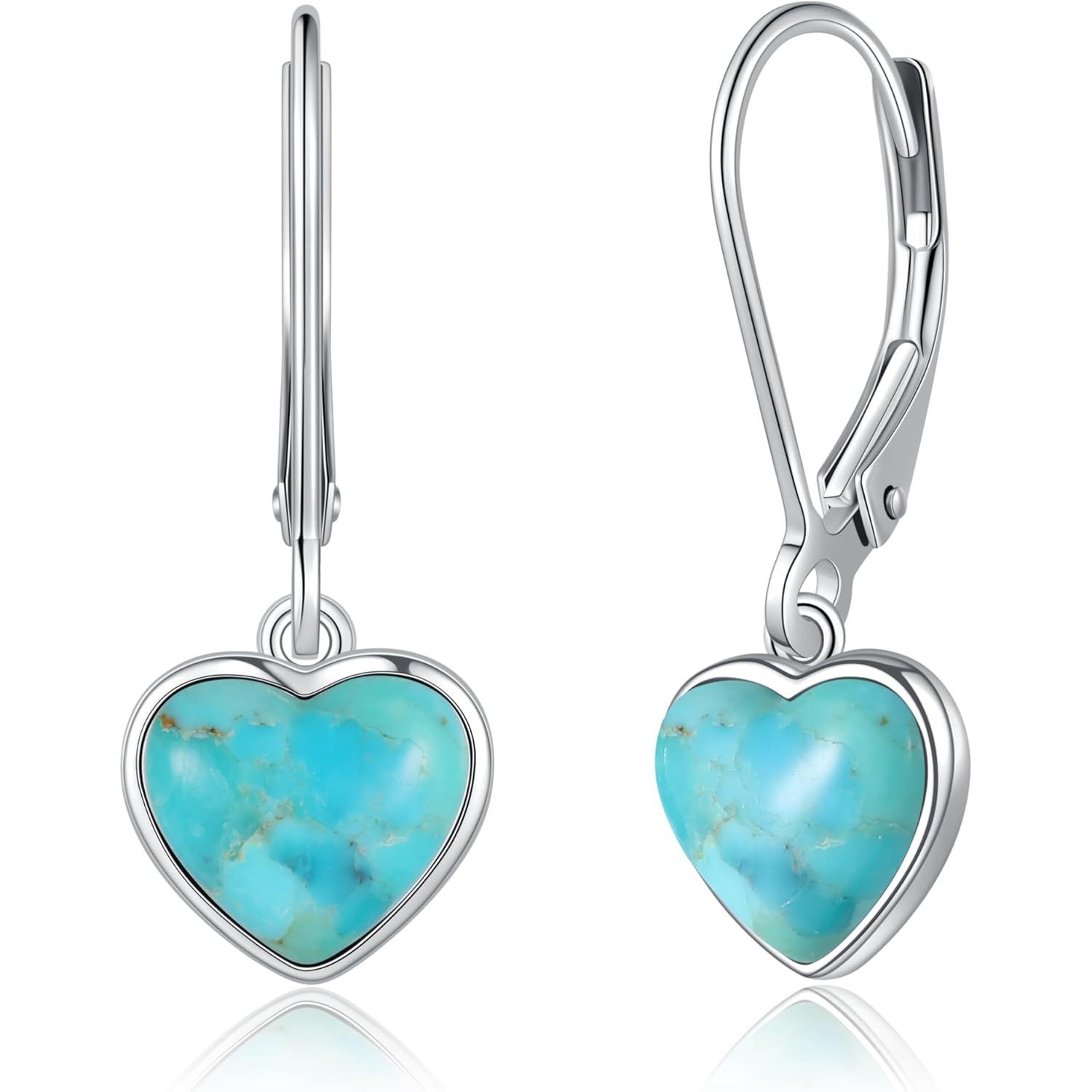 Heart Natural Turquoise Earrings for Women - Top AAA Grade, Hypoallergenic 925 Sterling Silver Leverback Dangle Earrings, Trendy Jewelry Gifts for Her