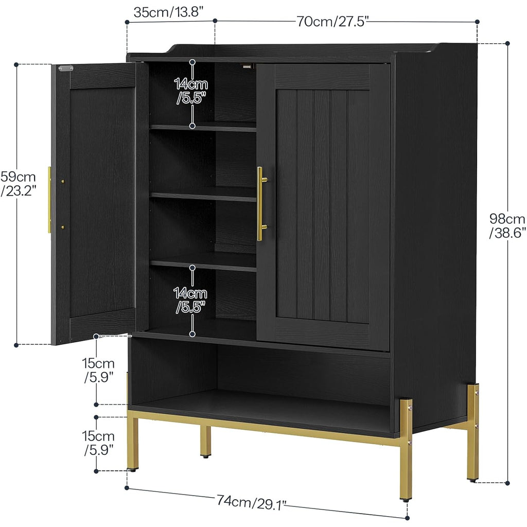 Hoobro Shoe Cabinet, 5-Tier Shoe Storage Organizer With Doors, Wooden Shoe Cabinet Storage For Entryway, Freestanding Shoe Rack Cabinet With 3 Adjustable Shelves For Hallway, Gold And Black Db41Sc01