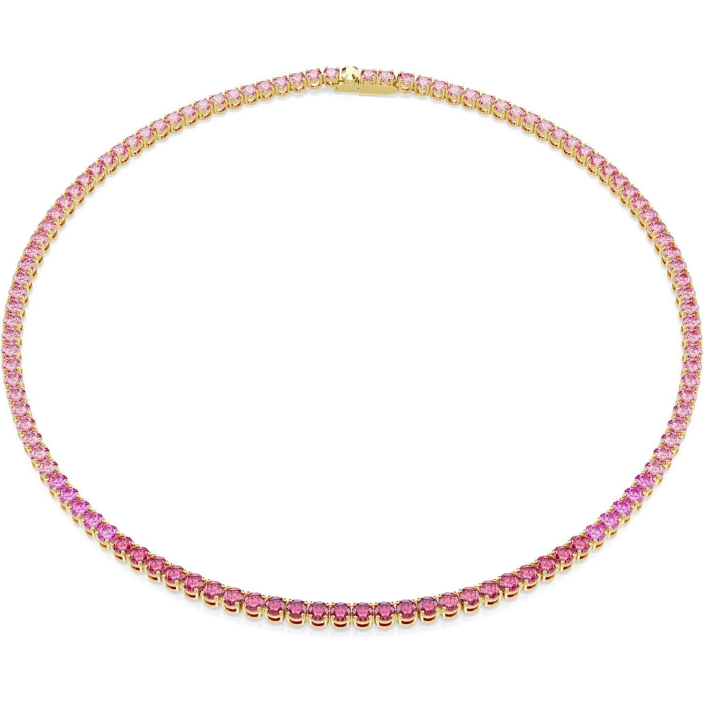 Swarovski Matrix Tennis necklace, Round cut, Pink, Gold-tone plated
