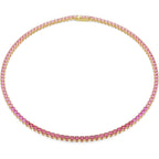 Swarovski Matrix Tennis necklace, Round cut, Pink, Gold-tone plated