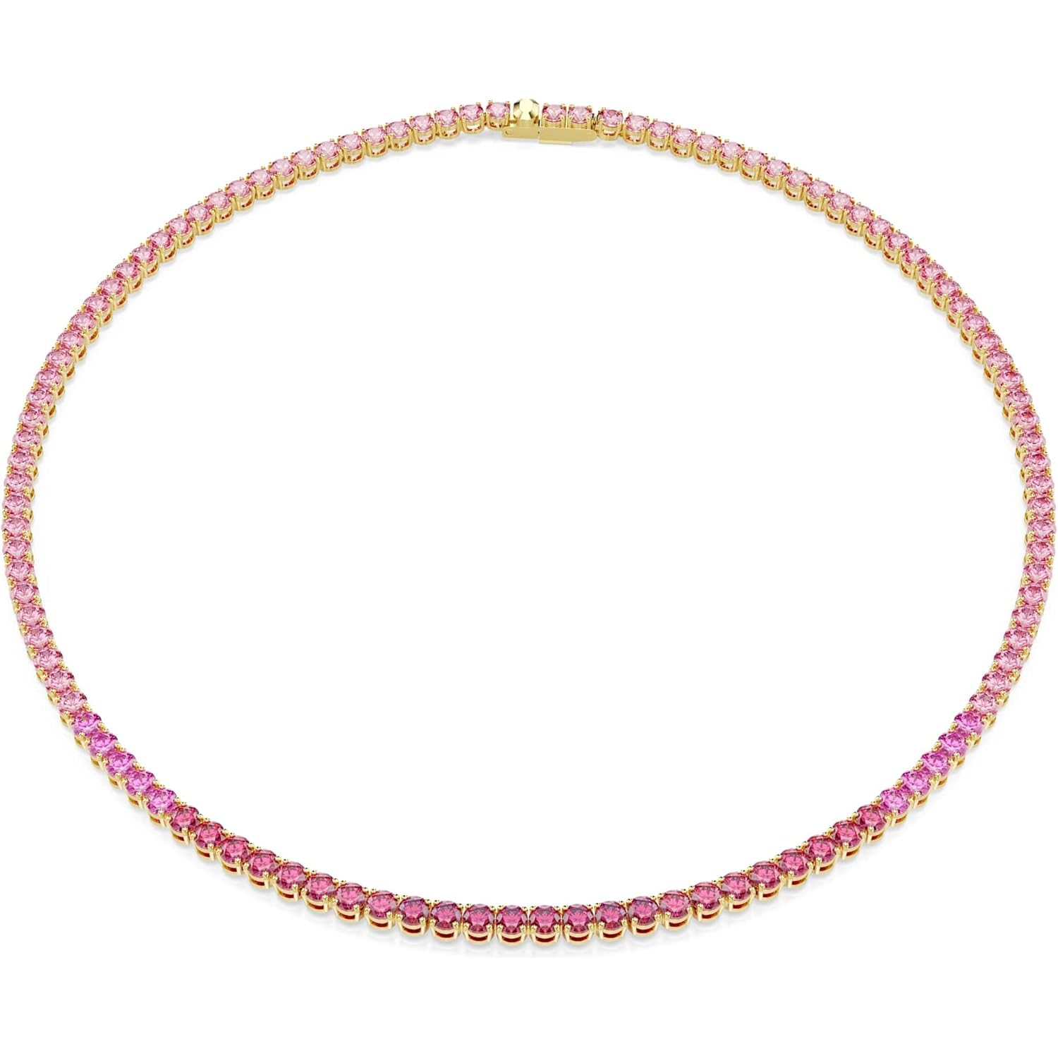 Swarovski Matrix Tennis necklace, Round cut, Pink, Gold-tone plated