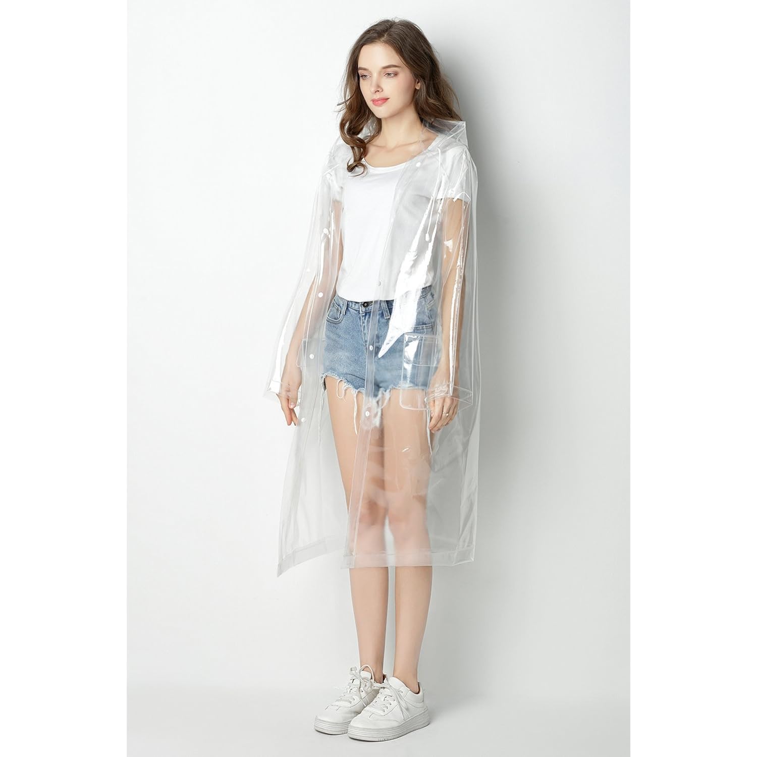Freesmily Super Transparent Raincoat For Women Fashion Eva Waterproof Rain Poncho With Hood Drawstring