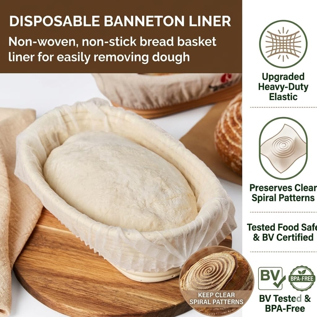100 Pcs Banneton Liner,Banneton Bread Proofing Basket Non Woven Liners Non-Stick Dough,Bread Proofing Cover,Elastic Banneton Basket Liner For Prevents Dough From Sticking To Basket
