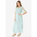 Roaman'S Women'S Plus Size Plus-Size Flutter Sleeve Allover Embroidered Gown