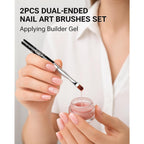 2PCS Dual-Ended Nail Art Brushes Set – Gel Nail Brush, Spatula & Liner Brush – Nail Art Tools for Builder Gel, Nail Polish Application, DIY Manicure & Salon Use