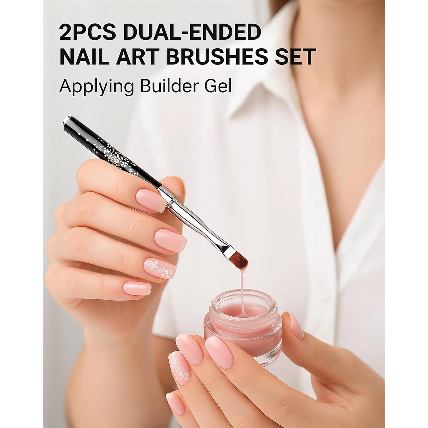 2PCS Dual-Ended Nail Art Brushes Set – Gel Nail Brush, Spatula & Liner Brush – Nail Art Tools for Builder Gel, Nail Polish Application, DIY Manicure & Salon Use