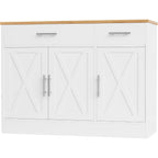 Shintenchi Modern Farmhouse Sideboard Buffet Cabinet With Storage With 3 Doors,42" Barn Doors Buffet Cabinet With Storage, Wood Coffee Bar Cabinets With Adjustable Shelf For Kitchen Living Room,White
