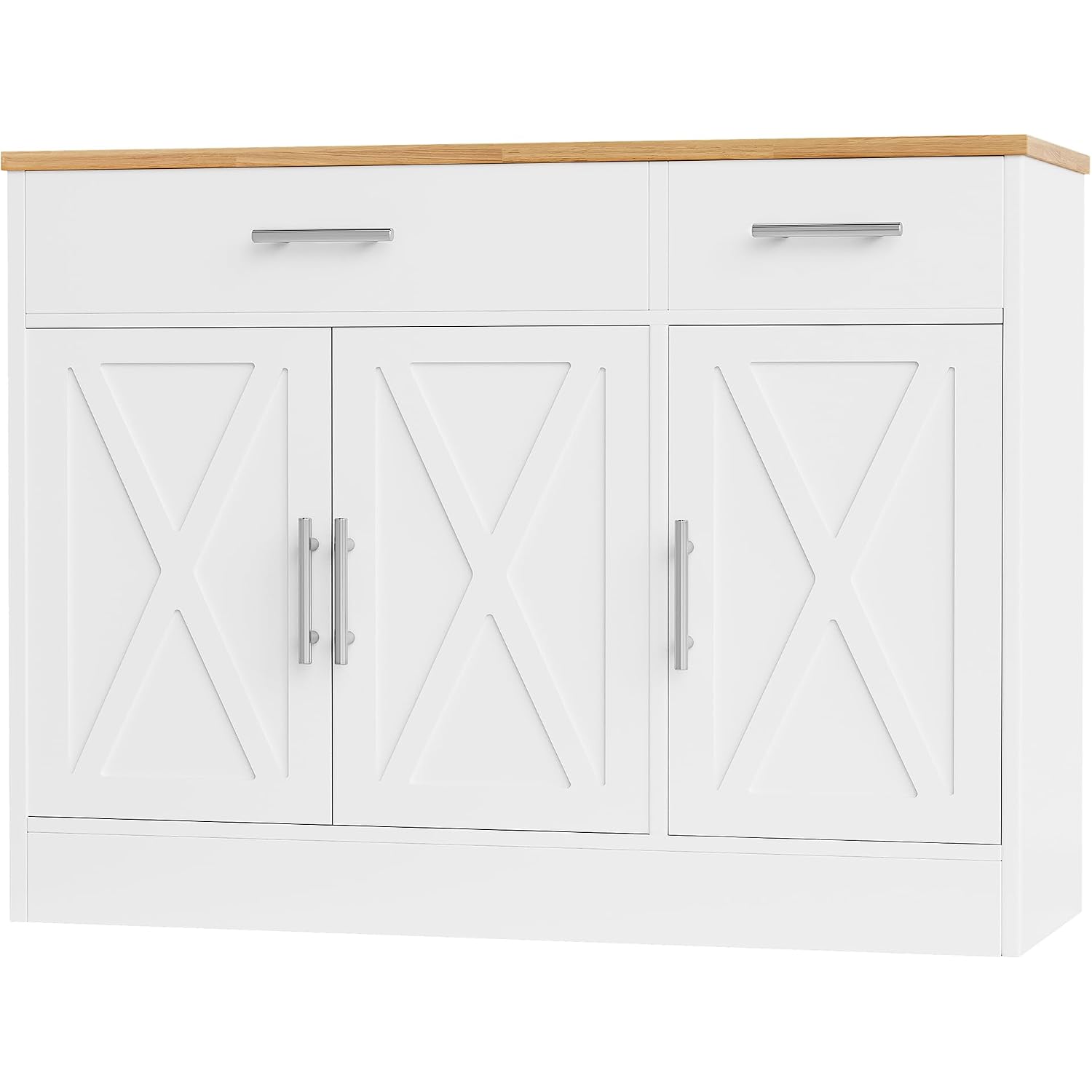 Shintenchi Modern Farmhouse Sideboard Buffet Cabinet With Storage With 3 Doors,42" Barn Doors Buffet Cabinet With Storage, Wood Coffee Bar Cabinets With Adjustable Shelf For Kitchen Living Room,White