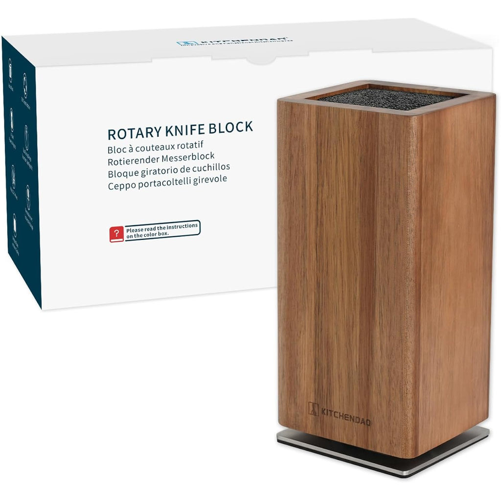 Kitchendao Magnetic Knife Block Without Knives, 360° Rotatable Acacia Wood Knife Holder, Large Knife Storage With Magnet For Knives & Utensils, Kitchen Countertop Organizer