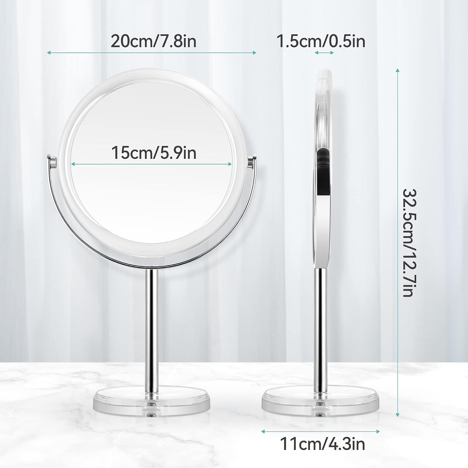 Miyadiva 20X Magnifying Makeup Mirror,Double Sided 1X & 20X Magnifying Mirror With Stand,Tabletop Magnified Vanity Mirror With 360°Rotation For Bathroom Or Bedroom 7.8 Inch