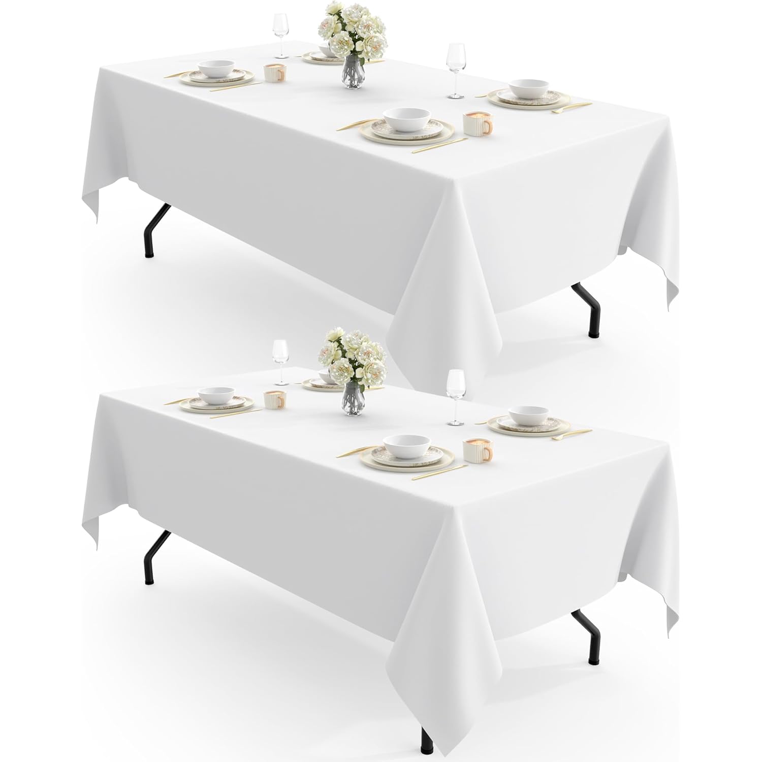 Pureegg Rectangle Table Cloth 60" x 102" – Durable Polyester Tablecloth Offers Reusable & Washable Protection, Ideal for Outdoor Party, Picnic, Wedding, Banquet and Birthday, 2 Pack, White