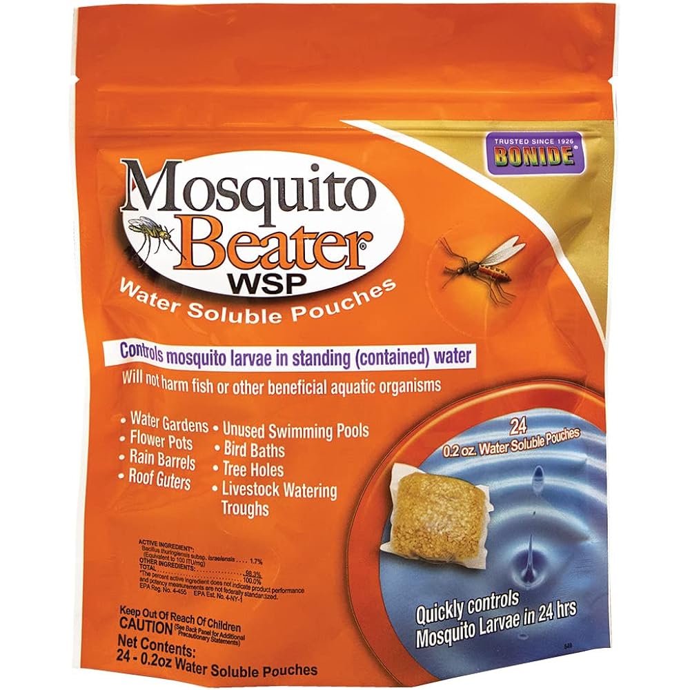 Bonide Mosquito Beater Water Soluble Pouches, Pack Of 24 Pouches | Control Mosquito Larvae In Standing Water, Won'T Harm Fish