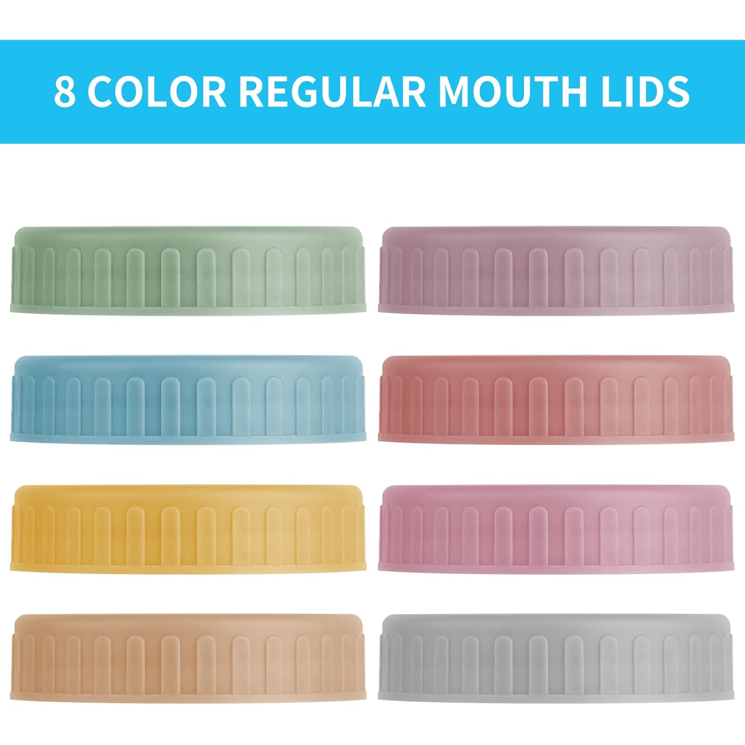 Vaincre 8PCS Mason Jar Lids - Colored Plastic Mason Lids Regular Mouth, Leak Proof Canning Covers with Silicone Rings for Ball, Kerr and More, Reusable Can Tops Caps Covers for Jars