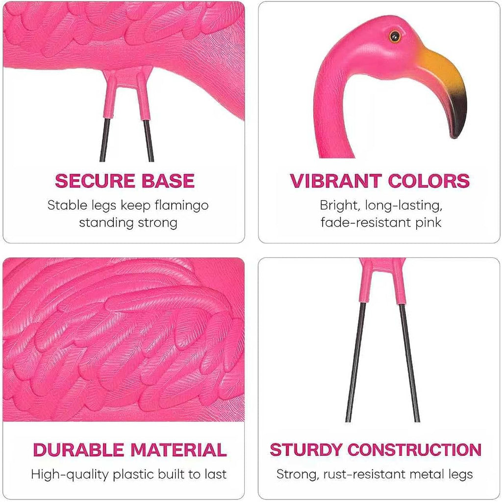 Pink Flamingos Yard Decorations - 2 Pack Extra Large 24" Tall Plastic Flamingo Statue W/Metal Stakes - Lawn Ornaments & Garden Decor For Outdoor Parties