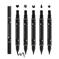 5Pcs Liquid Winged Eyeliner Stamp Pen Set - Double-Headed Black Eye Liner Pencil - Long-Lasting Waterproof Stamp Eyeliner Set For Eye Makeup - Star, Heart, Flower, Butterfly, Triangle