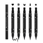 5Pcs Liquid Winged Eyeliner Stamp Pen Set - Double-Headed Black Eye Liner Pencil - Long-Lasting Waterproof Stamp Eyeliner Set For Eye Makeup - Star, Heart, Flower, Butterfly, Triangle