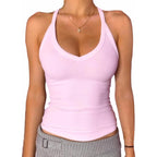 Danysu V Neck Racer Back Tank Top for Women Padded Ribbed Long Tank Fitted Basic Cami Tops