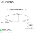 LEXODY Silver/Gold Anklets for Women, Sterling Silver Evil Eye Ankle Bracelets for Women Trendy Dainty Waterproof Anklets Set Adjustable Layered Anklet Bracelets for Women Silver Jewelry Gift