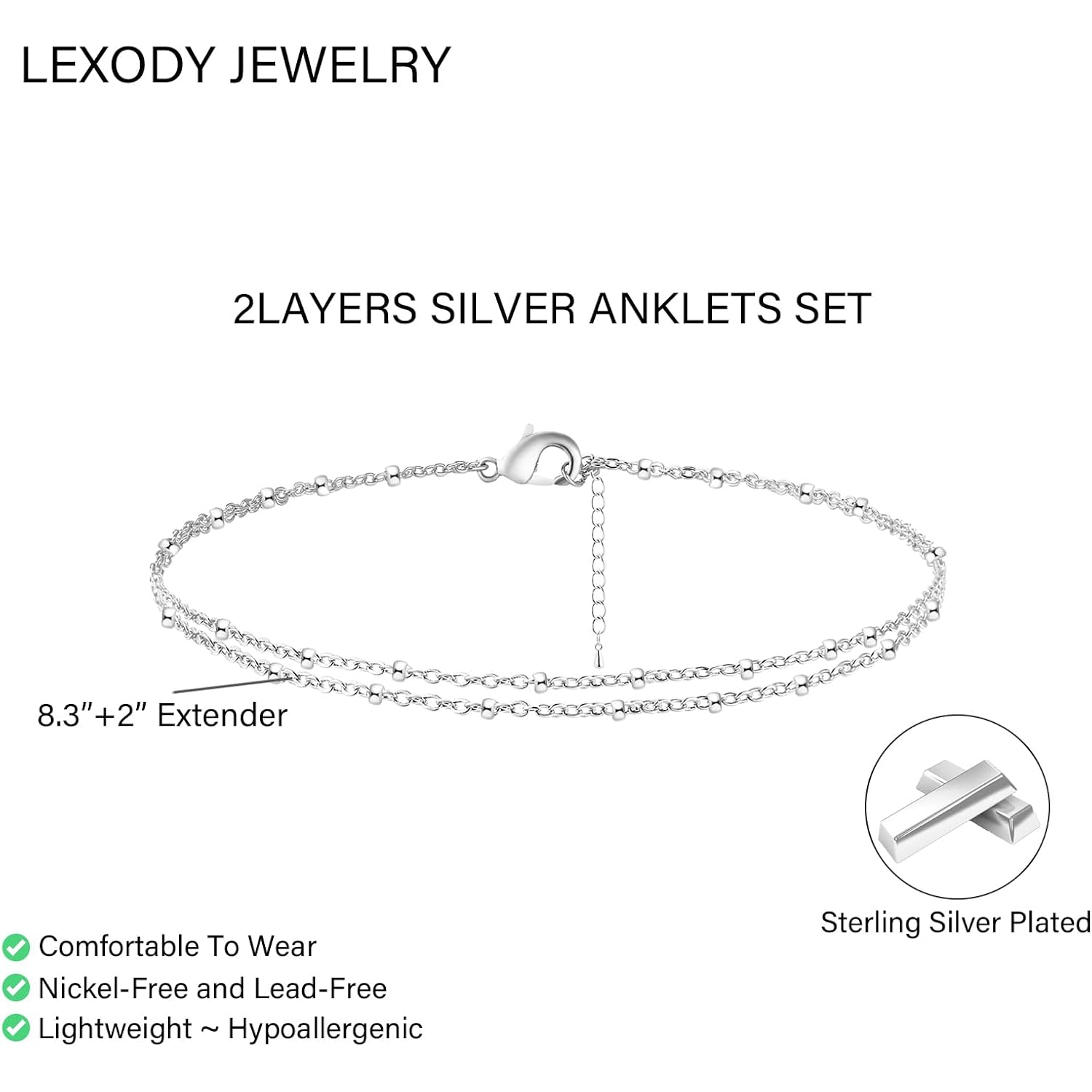 LEXODY Silver/Gold Anklets for Women, Sterling Silver Evil Eye Ankle Bracelets for Women Trendy Dainty Waterproof Anklets Set Adjustable Layered Anklet Bracelets for Women Silver Jewelry Gift