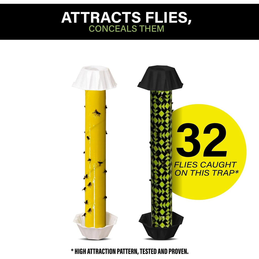 Catchmaster Fly Stick 4-Pack, Sticky Hanging Fly Traps Indoor & Outdoor | High-Contrast Design Attracts And Hides Flies; Unscented; Captures Flies, Gnats & Insects; Heavy Duty Glue; Hang Or Stand