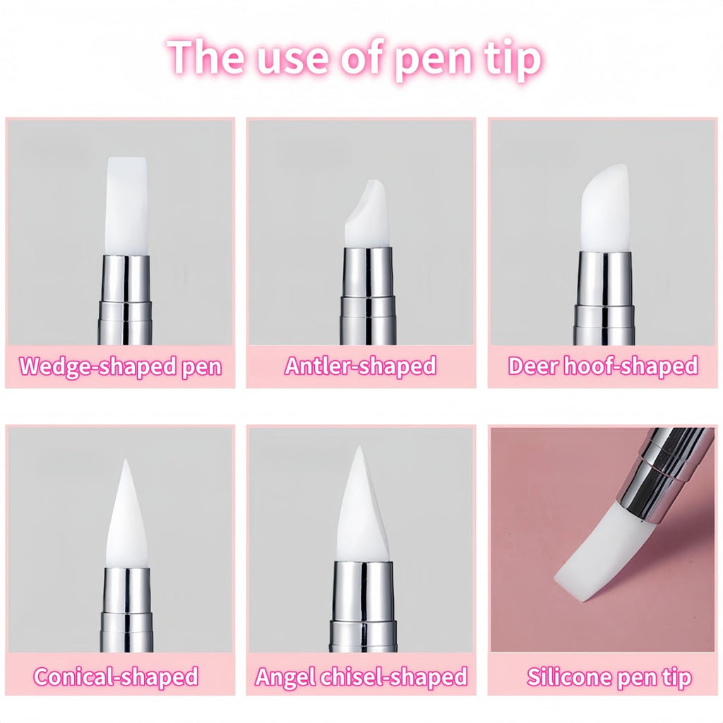 5Pcs Dual-Tipped Silicone Nail Art Pens, 5Pcs 2-Way Dotting Tools for Resin, Foil, Carving, Drawing & Shaping - Professional Nail Design Kit for Home & Salon