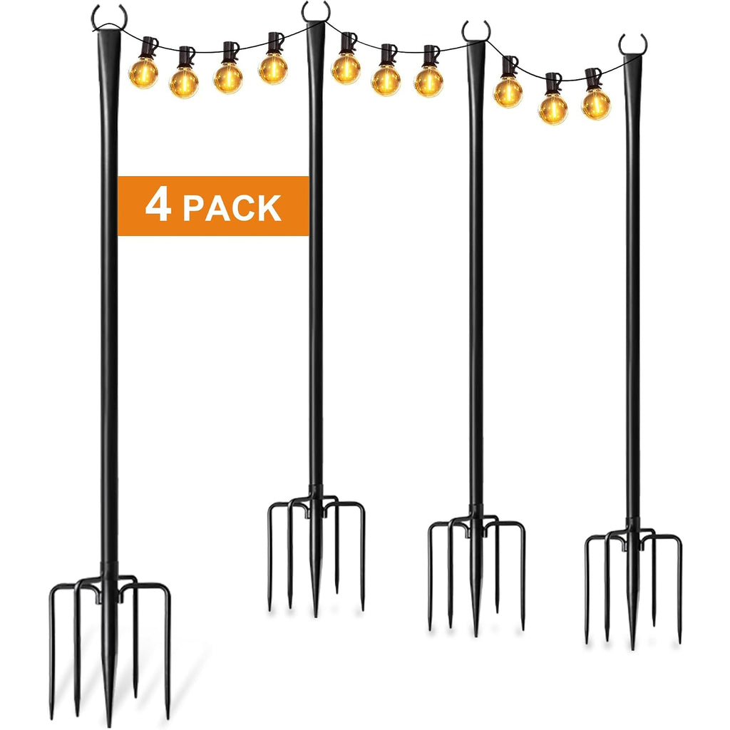 4 Pack String Light Poles For Outside With Ground Stakes And Fence Clips | Adjustable 7-Section Metal Patio Light Poles For String Lights And Lanterns; For Garden, Patio, Backyard And Outdoor Decor.