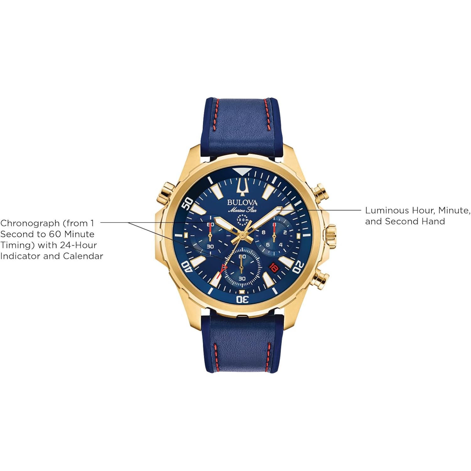 Bulova Men'S Marine Star Series B Stainless Steel 6-Hand Chronograph Quartz Watch, 100M