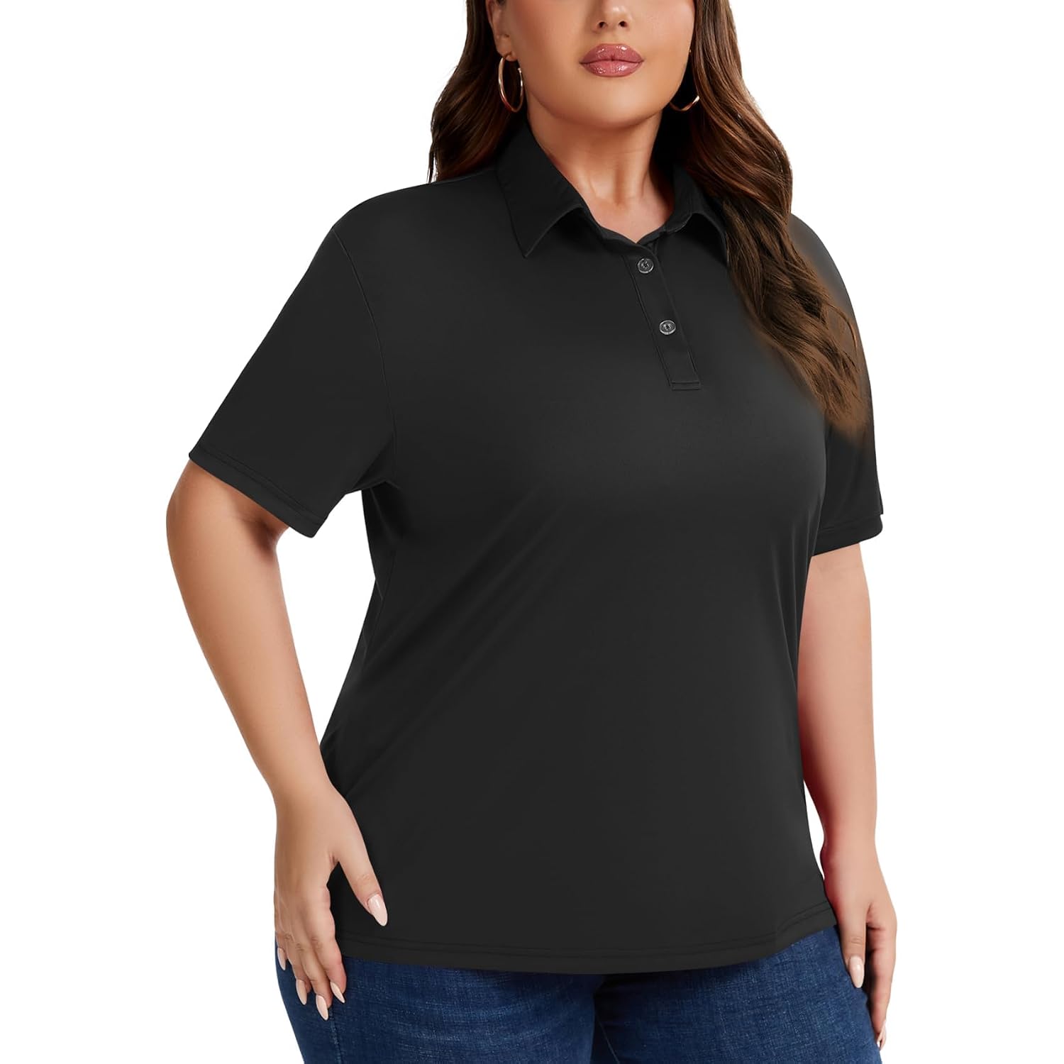Women'S Plus Size Polo Shirts Upf 50+ Casual Work Quick Dry 3 Buttons Short Sleeve Collared Golf Shirt (Xl-6Xl)