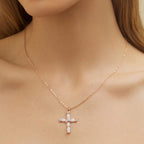 Barzel 18K Gold Plated Created Opal Cross with Chain, 18 Inches with 2 Inches Extension