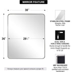 ANDY STAR Chrome Mirror for Bathroom, 30x36 Metal Frame Wall Mirror with Rounded Corner, Modern Rectangle Bathroom Vanity Mirror with Polish Finish