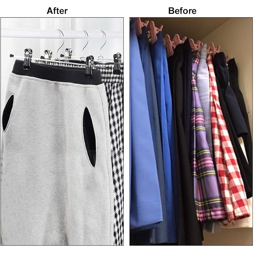 Northern Brothers Pants Hangers With Clips, Heavy Duty 20 Pack, Adjustable Metal Skirt Hanger For Women Men Jeans Shorts Trousers Dorm Bedroom College Clothes Closet Organizers And Storage